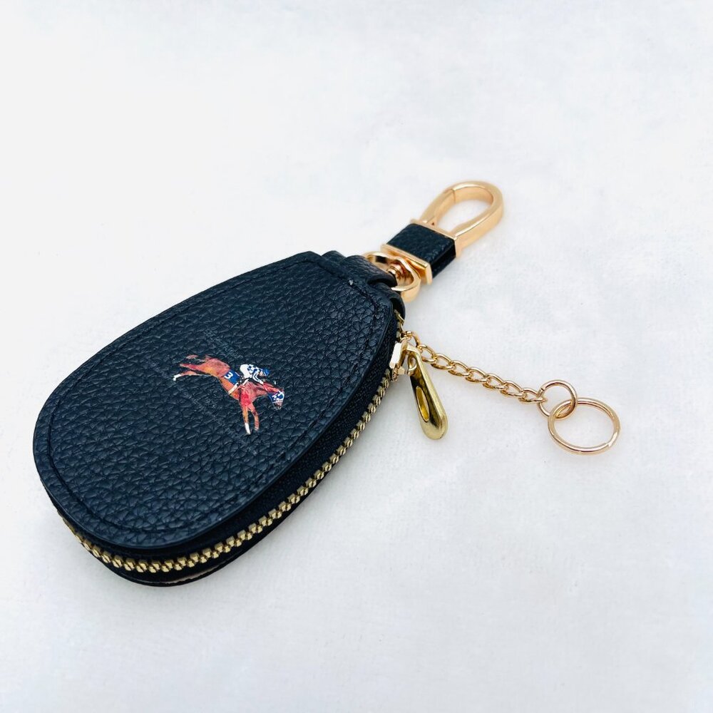 NWT Real Leather Horse Equestrian Pouch Key Holder Zip Coin Case Keychain - Picture 6 of 8
